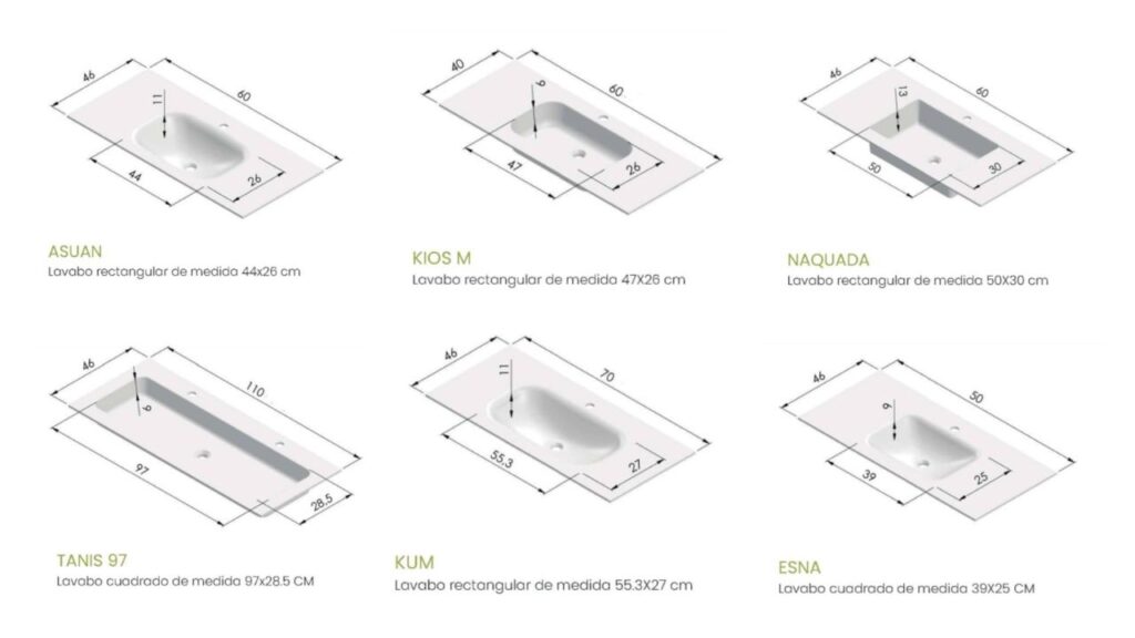 Descubre la amplia variedad de medidas y modelos de encimeras de baño de Solidker.