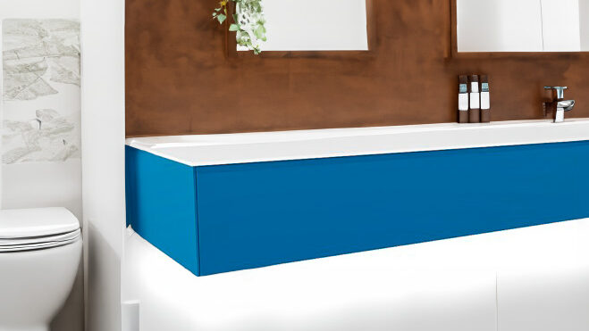 Encimera color de baño azul de Solidker