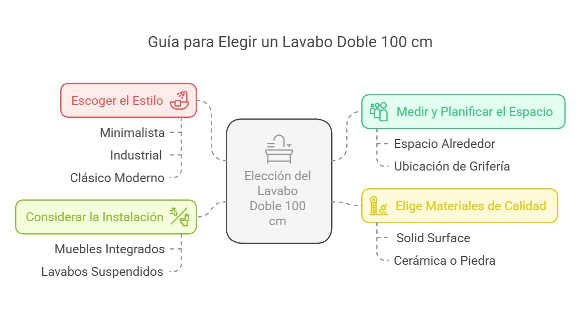 Infografía con guía para elegir un lavabo doble de 100 cm